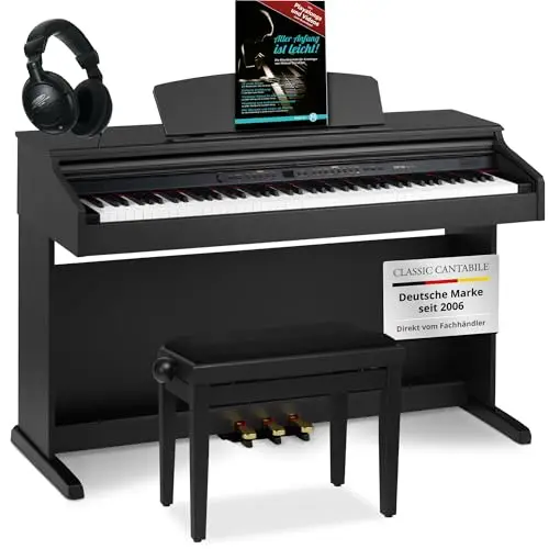 Classic Cantabile DP-50 SM E Piano - Digital Piano 88 Tasten mit Hammermechanik, 14 Voices, Kopfhöreranschlüsse, USB, 3 Pedale, Notenhalter - Klavier ist perfekt geeignet für Anfänger - schwarz matt