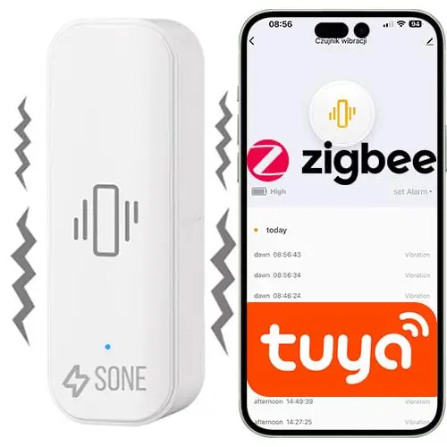 Sone Smart One ZigBee Vibrationssensor – Tuya ZigBee & Smart Life kompatibel – Push-Benachrichtigungen – Briefkasten Smart Sensor – 3 Empfindlichkeitsstufen – 2xAAA