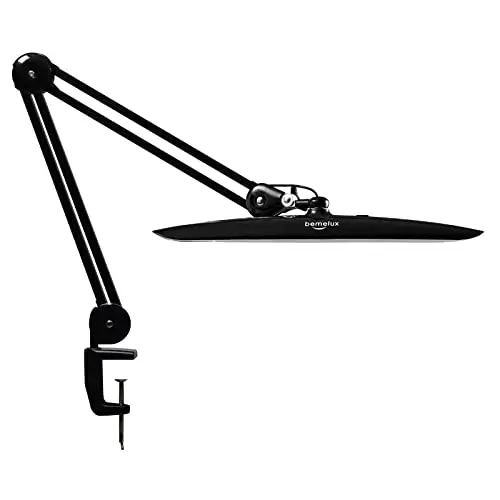 24W LED-Schreibtischlampe mit Klemme, 2200 Lumen superhell, 4 dimmbare Helligkeitsstufen, 50cm-breit, 117 SMD-LEDs – große drehbare Lampe für Büro, Zuhause, Architekten (Schwarz)