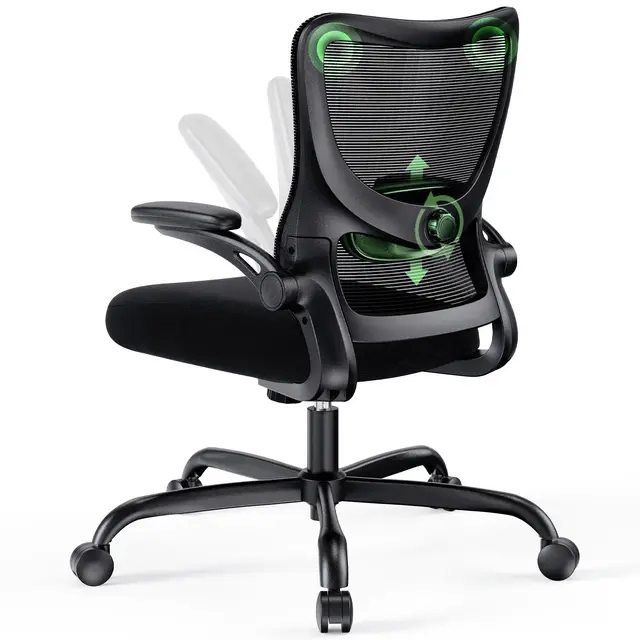 Marsail Bürostuhl Ergonomisch, Schreibtischstuhl mit 3D PU Armlehnen und Verstellbarer Lendenwirbelstütze, Drehstuhl Höhenverstellung und Wippfunktion, Chefsessel aus Mesh, Bis 136kg/300LBS