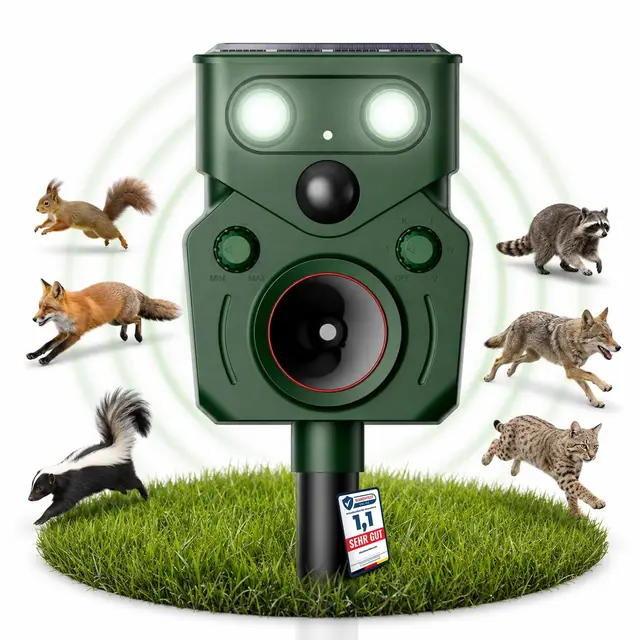 MEKEET Ultraschall Katzenschreck für Garten, Solar Tiervertreiber Ultraschall mit Bewegungsmelder,Katzen Vertreiben Garten Abwehr Gegen Katzen, Fuchs, Vogel, Rehe, Tauben, Waschbären