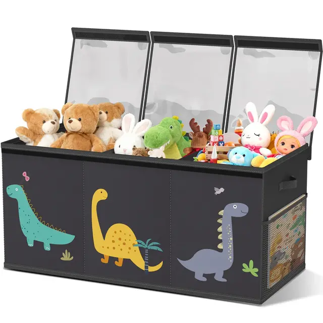 Spielzeugkiste mit deckel aufbewahrung kinderzimmer Extra Groß Aufbewahrungsbox Kinder - Faltbar Spielzeug Aufbewahrung mit Griffen Trennwand Aufbewahrungsbox für Kinderzimmer Kleidung(Schwarz)