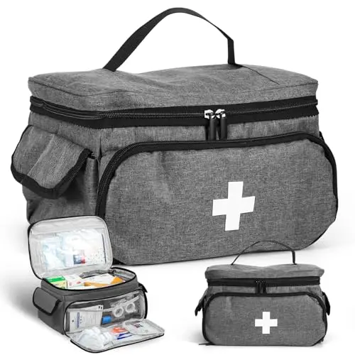 Erste Hilfe Tasche Leer,Erste Hilfe Sets Aufbewahrungstasche,Medizinische Tasche für Zuhause,Tragbar und leicht notfalltasche mit Griff für Hausarzt,Hospizbesuch,Reise Notfallveranstaltung (Grau)