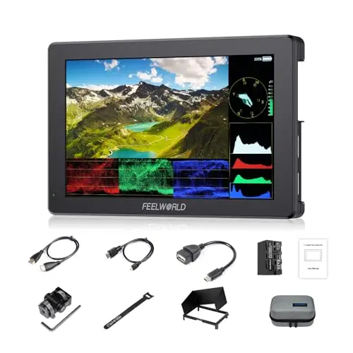 FEELWORLD T7PRO 2000Nit Kamera Feld Monitor 7 Zoll 1920x1200 IPS Kameramonitor mit Sunshield 4400 mAh Akku und Tasche,4K HDMI2.0,3DLUT HDR,Wellenform,9:16 Marker,Aluminiumgehäuse