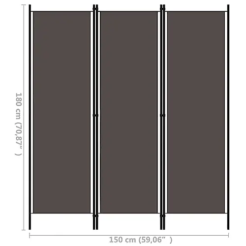 vidaXL Paravent 3-teilig Anthrazit 150x180 cm Eisen/Stoff