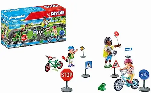 PLAYMOBIL City Life 71332 Fahrradparcours, Verkehrserziehung, Fahrrädern Verkehrszeichen und mehr, Spielzeug für Kinder ab 4 Jahren