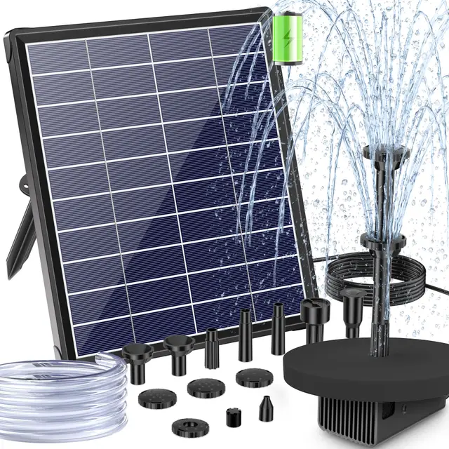 POPOSOAP Solar Springbrunnen für Außen, 6,5 W 240 L/h Solarbrunnen mit integriertem 3000 mAh Akku, Stabiler Sprühbetrieb für Gartenteich, Vogeltränke und Gartens Wasserspielereien