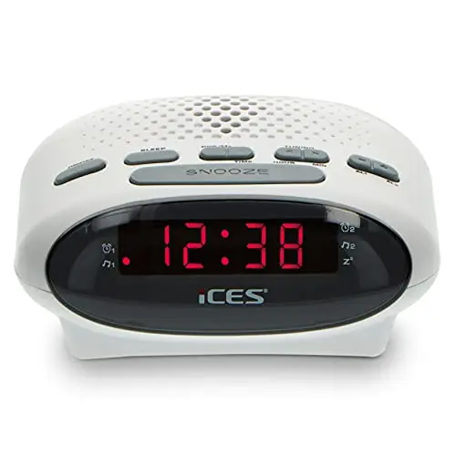 iCES ICR-210 Uhrenradio - Radiowecker mit Stromkabel - 2 Weckzeiten - PLL FM - Schlummerfunktion - Sleeptimer - Gangreserve - kompakt - weiß
