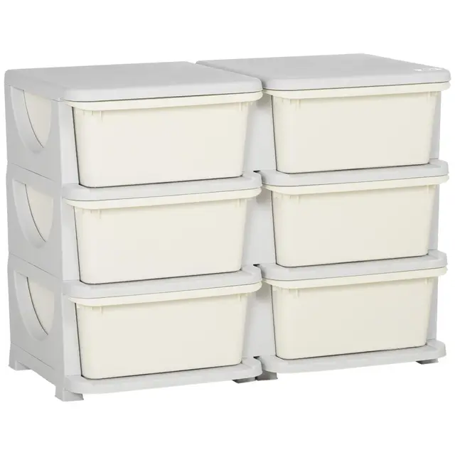 HOMCOM Schubladenschrank für Kinder mit Stauraum Aufbewahrungsboxen Spielzeug-Organizer Spielzeugkiste sechs Ebenen für Kinderzimmer 3-6 Jahre Kindermöbel Cremeweiß 75 x 37 x 56,5 cm