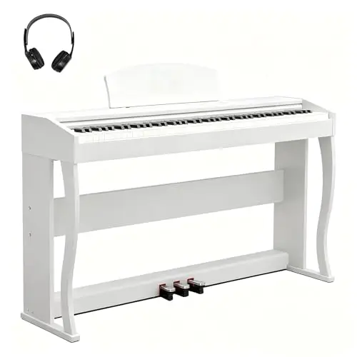Bonnlo Digitalpiano mit 88 gewichteten Tasten, E-Piano Keyboard mit 3-Pedal-Einheit für Anfänger, MIDI-USB, Doppel-Bluetooth, LCD-Display, Stereolautsprechern, 800 Klänge und 200 Rhythmen, Weiß