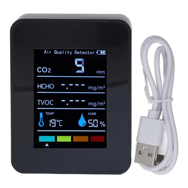 CO2-Messer Luftqualität Monitor - LCD Display für TVOC, HCHO, Temperatur & Luftfeuchtigkeit