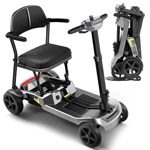Leicht Elektromobil 17kg für Senioren, 4 Rad Seniorenmobil mit 24V 13,2AH Doppelbatterie, Klappbar bis 36km Reichweite, Faltbar Tragbar Mobility Scooter für Flugzeug, Keine Montage erforderlich