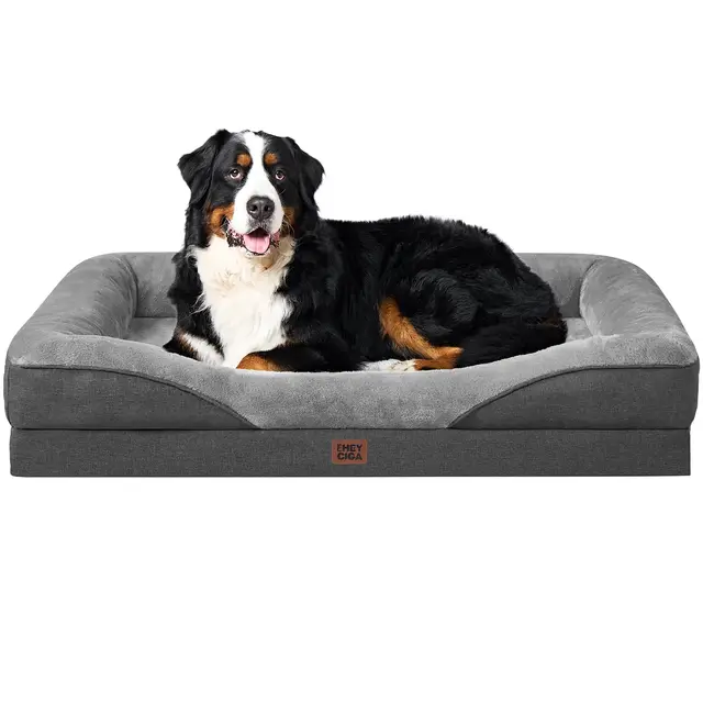 EHEYCIGA Orthopädisches Hundebett Grosse Hunde, 122x89x18.5cm, Memory Foam Waschbar und Wasserdicht Hundekorb mit 4 Rändern, Hundesofa Hundecouch rutschfest, Grau