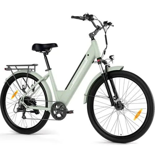 Cityräder, E-Bike 27,5 Zoll mit 250W Motor, 36V 15,6Ah Akku bis 100 km Reichweite, Hydraulische Scheibenbremsen, Federgabel, 7-Gang Elektrofahrrad, LCD-Display, Für Damen und Herren