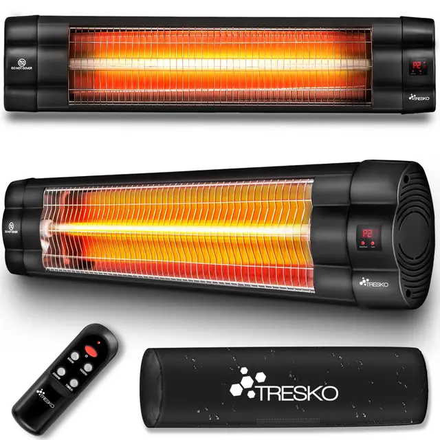 TRESKO Infrarot Heizstrahler 2500W mit Fernbedienung | Wärmestrahler Terrasse elektrisch mit 3 Heizstufen | Terrassenstrahler Innen & Außen | Wand-Infrarotstrahler mit LED-Anzeige Quarzstrahler