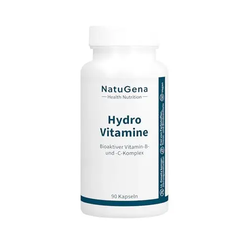 NatuGena Hydro Vitamine, bioaktiver Vitamin-B- und -C-Komplex, Enthält alle 14 B-Vitamine und natürliches Vitamin C, 90 Kapseln (90 Tage Packung)