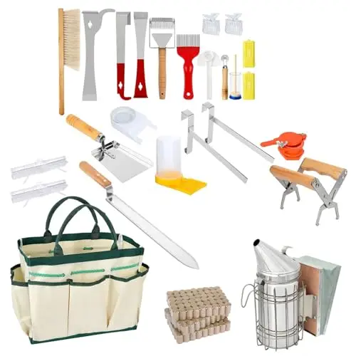 Beekeeping Supplies,Imker Zubehör Stockmeißel,26 PCS Imkereibedarf,Imkerwerkzeuge Und Zubehör,Enthält Bienenbürste,J-Haken usw.,Für Professionelle Imker-Einsteiger,Bietet Alles,Was Imker Benötigen