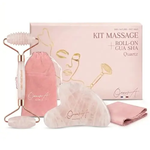 OanovA Rosenquarz Gesichtsroller & Gua Sha Set