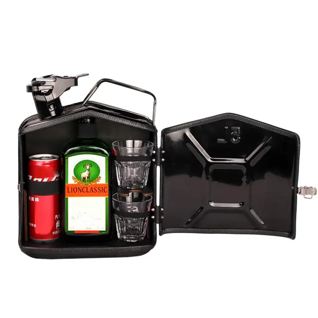 5L Kanister Bar Geschenk,Eine Neue Tragbare Minibar Für Männer,Mobile Bar Aus Vollmetall Mit Struktur, Geeignet Für Partys, Den Außenbereich Und Zum Verschenken (Schwarz)