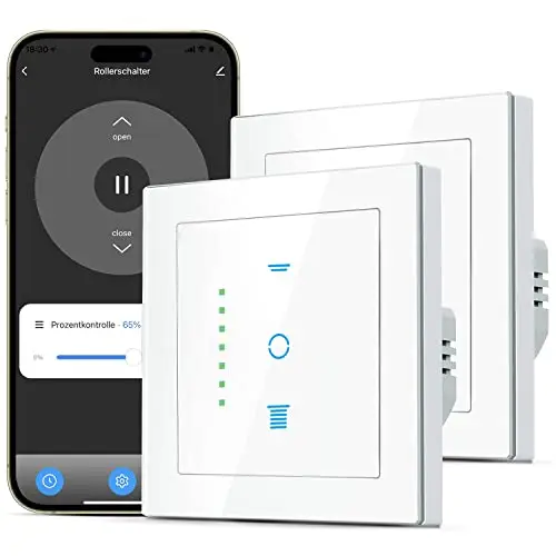 WLAN Rollladenschalter, [6 Gen] Jalousien Schalter mit steuerbarer LED, Smart Rolladen Zeitschaltuhr benötigt Nullleiter, Rolladensteuerung kompatibel mit Echo Alexa/Google, 2 Stücke