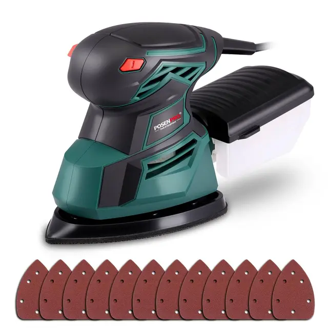 POSENPRO 130W Deltaschleifer, Dreieckschleifer 13500 OPM Schleifmaschine mit Absaugung, Multischleifer Effiziente mit 12PCS Schleifpapier, Ideal für Holz, Kunststoff und Metall