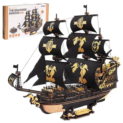 ROKR Seepferdchen Barke MCB02 3D Puzzle Holz Modellbausatz Erwachsene Bauen Schiffsmodell Bausatz Holz Basteln Dekoration Einzigartig Geschenk für Männer