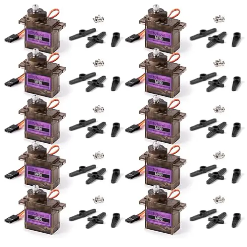 Miuzei Servomotor Metall Zahnräder 10 PCS RC 9G Micro Servo 180 Grad mini Motor für Arduino Modellbau Roboter Arm Flugzeug 1/10 1:8 Car Boot mit Servokabel Horn