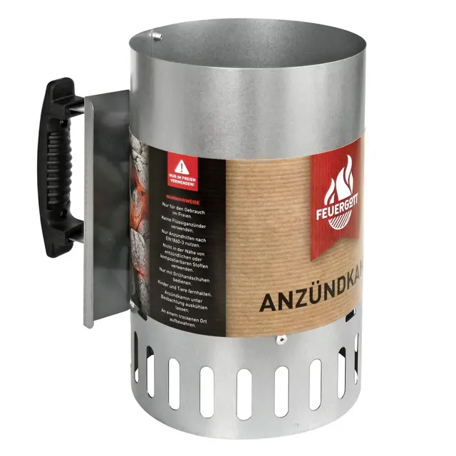 Anzündkamin Big XXL - Grillkohle Grillanzünder mit natürlichem Zugmechanismus, für Holzkohle und Briketts und BBQ-Grill, hitzebeständiger Griff und Hitzeschutzblech, 27x17x27,5 cm