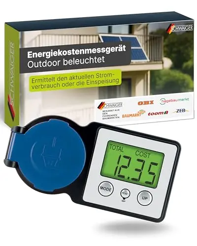 SCHWAIGER Energiekostenmessgerät & Einspeisemessgerät I Outdoor geeignet & beleuchtet I Stromzähler für die Steckdose I Strommessgerät zur Ermittlung des Stromverbrauchs & der Einspeisung