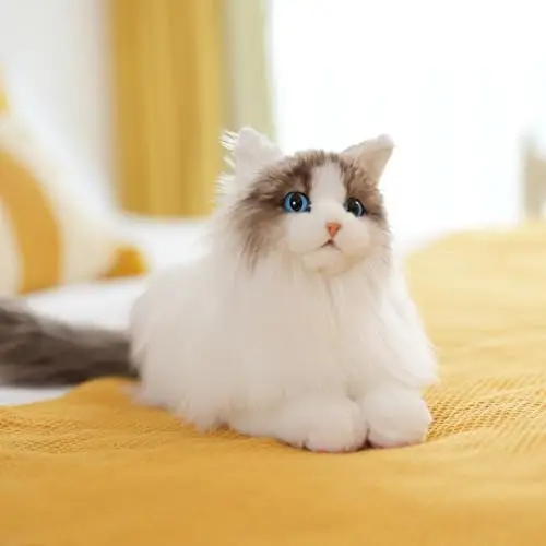 Chongker Realistisches Plüschtier, Naturgetreue Katzenpuppe, In Liegender Haltung Gestaltet Für Optimalen Kuschelkomfort, Hilft Stress Abzubauen Und Fördert Die Entspannung-Ragdoll-Katze