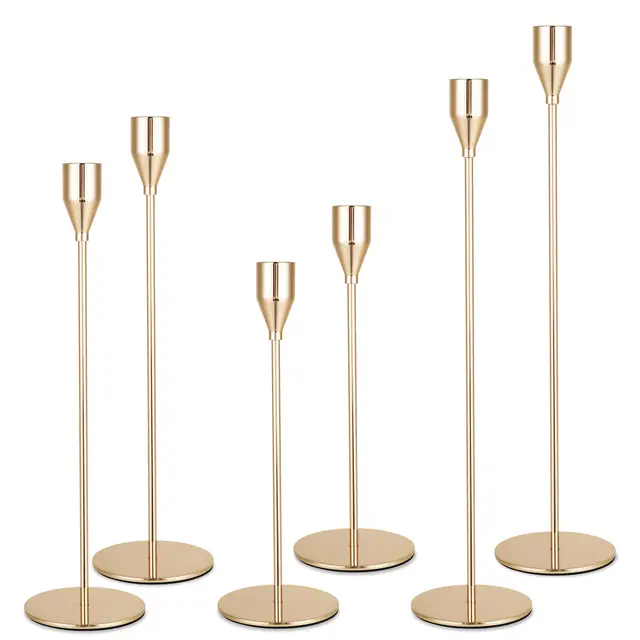 6 Teiliger Kerzenständer Metall, DREI Arten von Stabkerzenhalter mit Höhen von 33/28/23 cm, Dekor Kerzenhalter Stabkerze für Hochzeiten, Partys, Geburtstage, Tischdekorationen (Gold)