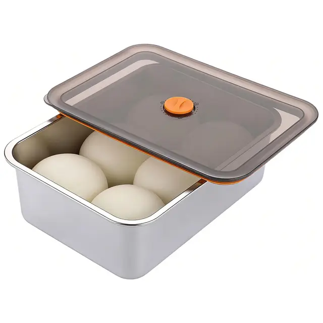 Pizzaballenbox aus Edelstahl, Pizzateig Box mit Deckel, Gärbox für Pizzateig, Leicht Teigbox Lebensmittelbehälter für Teig, Obst, Salat, Kuchen, Fleisch 30x21x8,5 cm