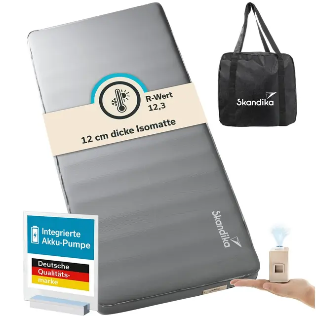 Skandika Isomatte Easy 3D Premium Flex | Luftmatratze für 1 Person, 200 x 85 x 12 cm, USB-C Pumpe, Schaumstoff, Softtouch-Oberfläche, belastbar bis 150 kg | Outdoor, Camping, Luftbett