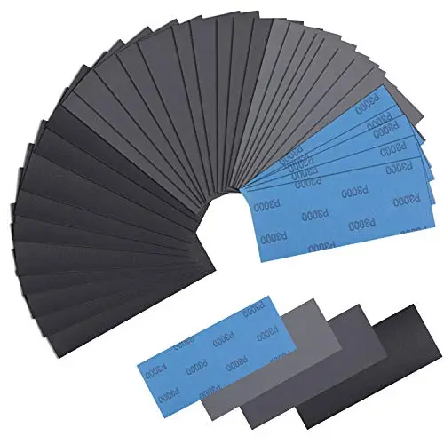 Schleifpapier Set, 30 Stück Trocken und Nass Sandpapier 120 bis 5000 Körnung Schmirgelpapier, Fein für Holz,Autolack, Metall,Stein,Glas,9 x 3,6 Zoll