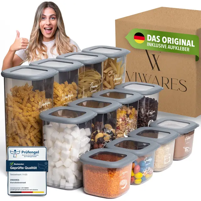 Viwares Vorratsdosen mit Deckel Luftdicht, 12er Vorratsbehälter Set BPA-Frei, Vorratsdose zur Müsli Mehl Aufbewahrung Küche, Praktische Organizer Küche, Frischhaltedosen für Lebensmittelaufbewahrung