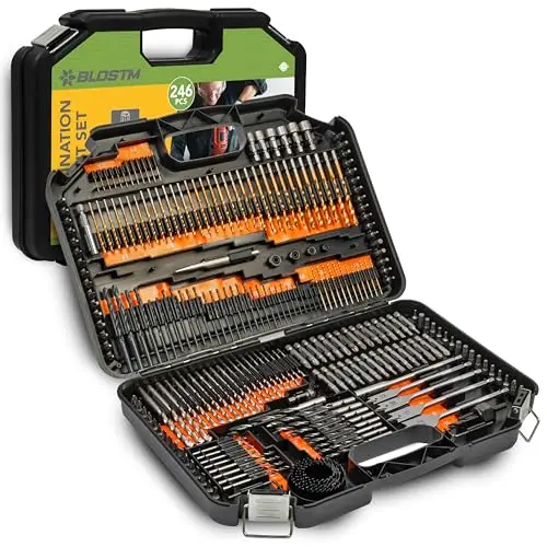 BLOSTM Kombinationsbohrer-Set - 246-Teiliges Bohrer Set Gemischt Inklusive HSS-Titan-Spiralbohrer-Set in Verschiedenen Größen, Schraubendreher-Bits und mehr im Aufbewahrungskoffer