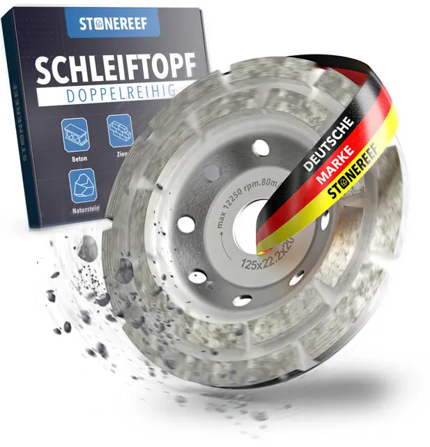 Schleiftopf 125 mm für Winkelschleifer – Diamant-Schleifteller für Beton, Stein & Mörtel – Turbo-Schleifscheibe mit hoher Abtragsleistung – geeignet für Trocken- & Nassschliff