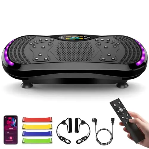 Vibrationsplatte Vibration Plate mit 200 Intensitätsstufen, 9 Trainingsprogrammen, Bluetooth, Rüttelplatte Sport für Zuhause bis 200 kg belastbar zur Lymphdrainage und Abnehmen