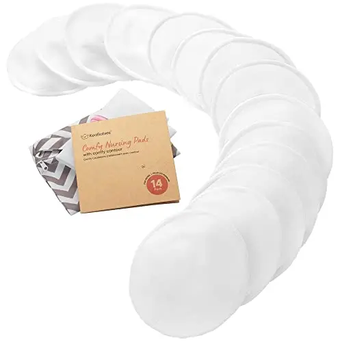 KeaBabies Bio Bambus Stilleinlagen - 14 Stilleinlagen Waschbar + Wäschebeutel - Wiederverwendbare Breast Pad für die Mutterschaft - Waschbar, Weich und Saugfähig (Soft White, L 12.7cm)