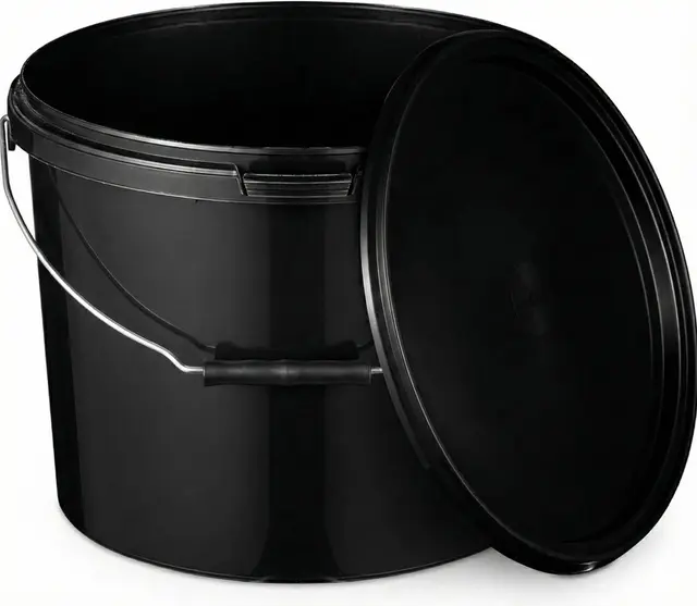 BenBow Eimer mit Deckel 10l schwarz 5X 10 Liter - lebensmittelecht, stabil, luftdicht, auslaufsicher, geruchsneutral - Aufbewahrungsbehälter aus Kunststoff, mit Henkel - leer