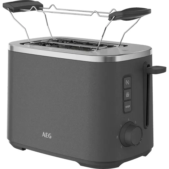 AEG Toaster Deli 5, 7 Toasteinstellungen, Countdown-Timer, Stopp-, Auftau-, Aufwärmknopf, Automatische Zentrierung, Cool-Touch-Gehäuse, 2 Breite Schlitze, Krümelschublade, Anthrazit, T5-1-4AN