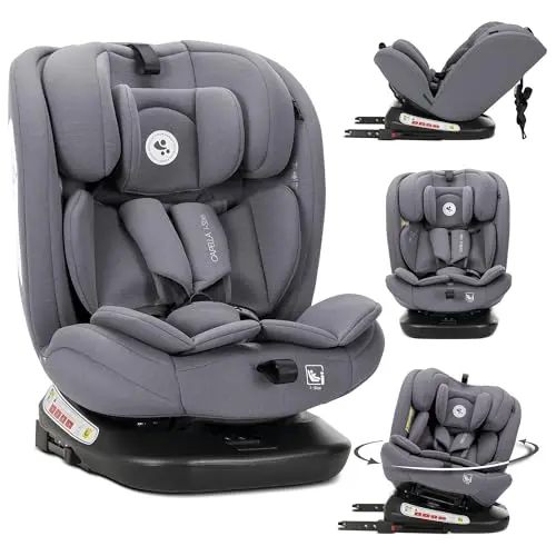 Lorelli Kindersitz drehbar 360 Grad i-Size 40-150cm mit Isofix, Mitwachsender Baby Autositz Capella, Gruppe 0+/1/2/3, 0-12 Jahre, 0-36 kg, Auto Babysitz ab Geburt, 5-Punkt-Gurt, Grau