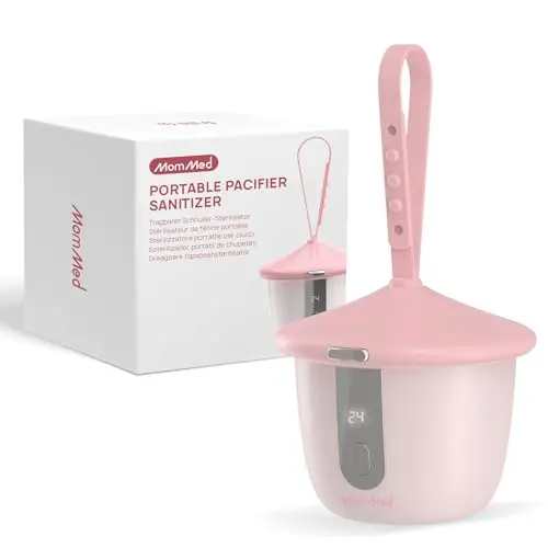 MOMMED UV-C Schnuller Sterilisator Tragbar, Schnullerbox mit 6 LED, Baby Schnuller Reiniger, Sterilisation in 1 Minuten, USB-C Wiederaufladbar, Schnuller Sterilisator für Zuhause und Reisen, Rosa