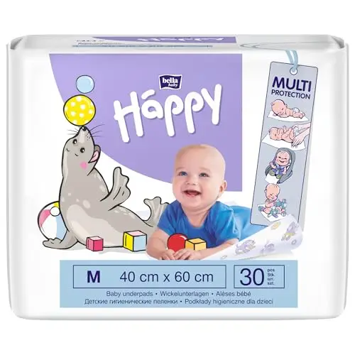 bella baby Happy Wickelunterlagen 60 Stück (2x30) 40x60cm wasserdichte & sanfte Einweg Wickelauflagen für unterwegs