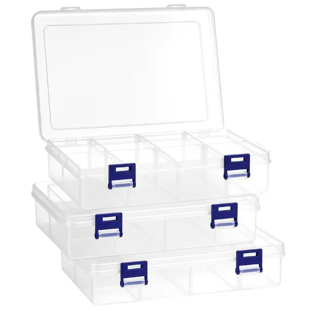 QWORK® 3 Stück Sortierboxen für Kleinteile, 8-Fächer Aufbewahrungsbox für Schmuck & Accessoires - 20 x 13,3 x 4,6 cm
