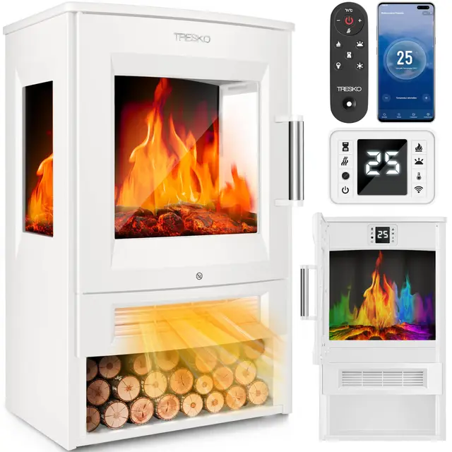 TRESKO Elektrokamin 1800W Standkamin mit WiFi-App und Fernbedienung