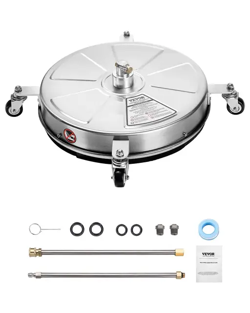 VEVOR 465 mm Hochdruckreiniger-Oberflächenreiniger, Flächenreiniger aus Edelstahl mit 4 Rädern, max. 4000 PSI, 1/4-Zoll-Schnellanschluss, 2 Sprühdüsen, 2 verlängerte Stäbe für Beton, Terrasse, Deck
