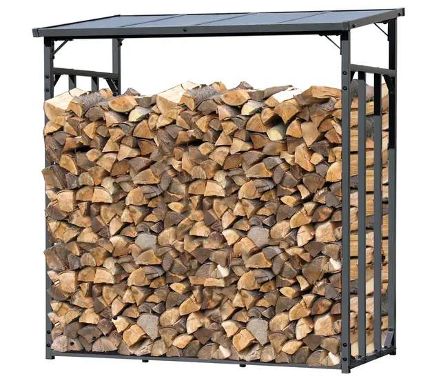 QUICK STAR Metall Kaminholzregal Außen 185 x 70 x 185 cm, Basic - 30 mm Stahlprofil, Anthrazit, Wetterfest, Kapazität 2,3 m³ (3,5 SRM), XXL Garten Kaminholzunterstand Stapelhilfe