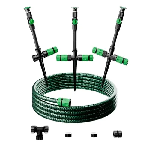 RESTMO Rasensprenger mit Erdspieß zur Gartenbewässerung, Mehrfach einstellbares Rasensprinkler, Flexibles bewässerungssystem für Garten, Pflanzen und Blumenbeete mit 10 m Gartenschlauch, Grün