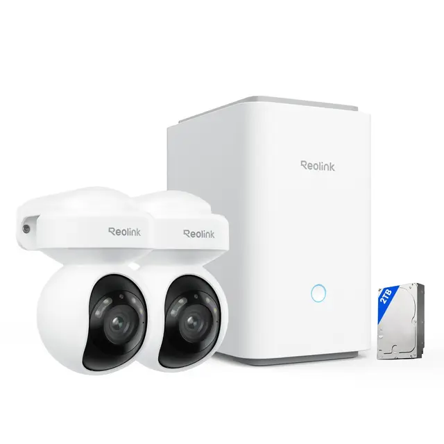 Reolink Home Hub Pro mit 2X E1 Outdoor Pro, 4K Wi-Fi 6 PTZ WLAN Kamera Outdoor mit Auto-Tracking, 3X Optischem Zoom, KI-Erkennung, Zentralisierte Steuerung, Unterstützt bis zu 16TB HDD (inkl. 2TB)